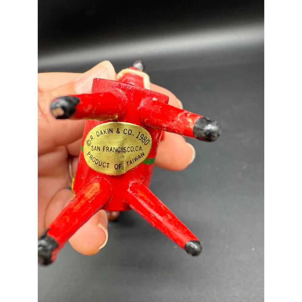 1980 R Dakin Wood Christmas Ornaments Bear‎ and Red Reindeer Pair San Francisco
